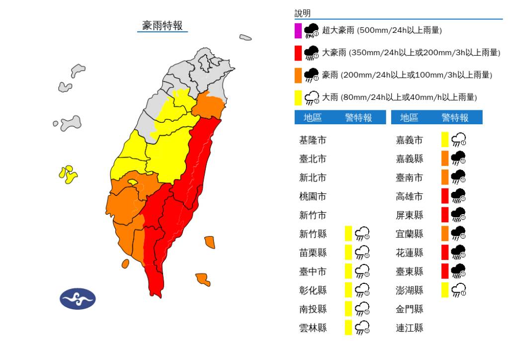 快新聞/不能鬆懈!楊柳出海雨彈接力炸 14縣市豪大雨特報