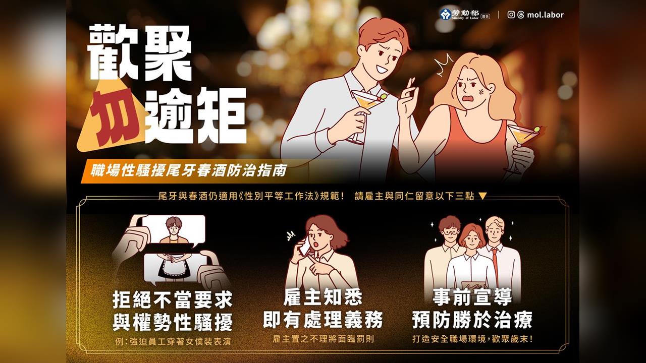 快新聞／尾牙注意！不要再叫員工奇裝異服　勞動部提醒：企業不可忽視性騷擾