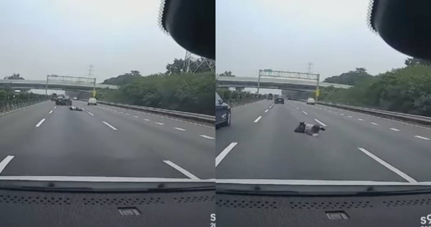 國1驚魂記！「前車駕駛突掉出車外」　休旅車驚險甩尾險翻覆