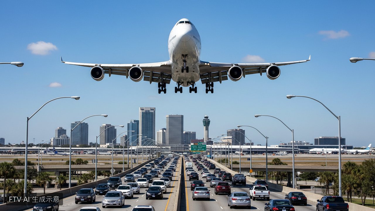 聯合航空波音767降落驚魂！撞斷紐澤西公路燈柱波及聯結車