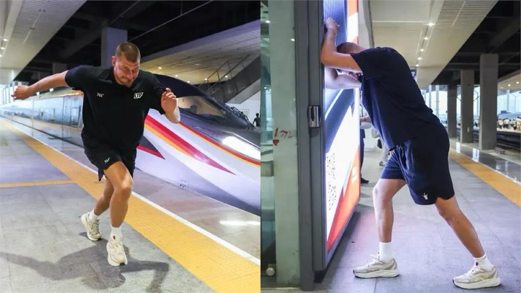 NBA(影)/和高鐵賽跑!金塊約基奇「月台全力飆速」跑贏列車「秒拉筋」