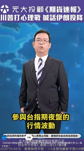 期貨速報／喊話伊朗「快投降」！台股穩軍心漲回年線