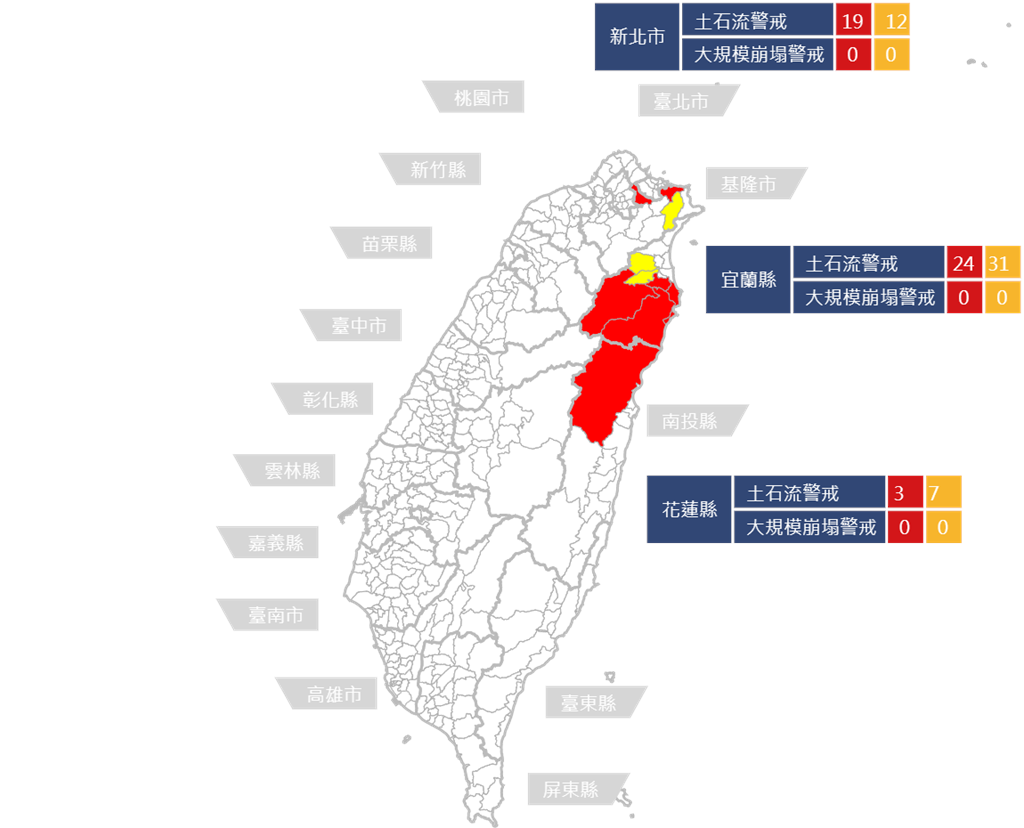 快新聞／雨彈狂炸　土石流警戒擴大至96條「3縣市戒備」