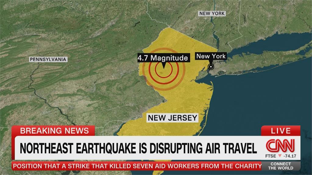 美國紐澤西州規模4.8地震　深度約4.8公里