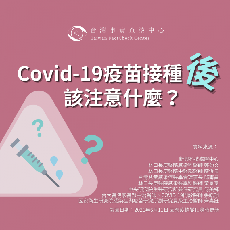 事實查核／【💉施打Covid-19疫苗 該注意什麼呢】#接種後