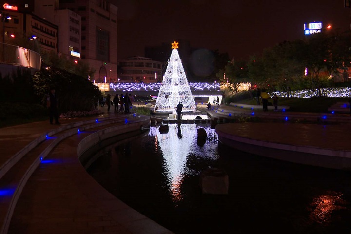 「台中化身耶誕地標」 全台唯一水中耶誕樹 