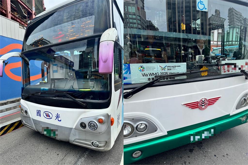 快新聞／交通一度大打結！　北車前「客運擦撞公車」畫面曝光