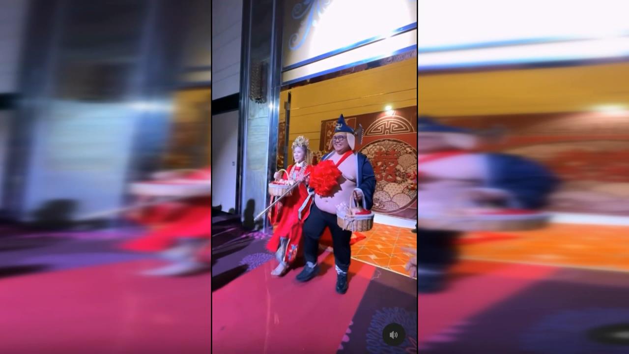 高雄婚禮新郎扮「豬八戒」進場　賓客笑稱：新郎露得比新娘多
