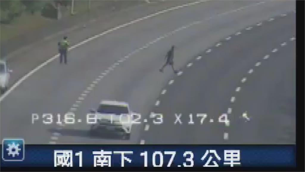 男子闖國道逛大街遭壓制 穿越車道、跨坐護欄、與警拉扯