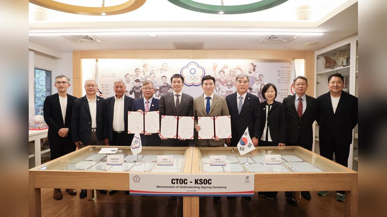 綜合／運動部長李洋親見證！中華奧會主席蔡家福與韓國奧會續簽合作備忘錄