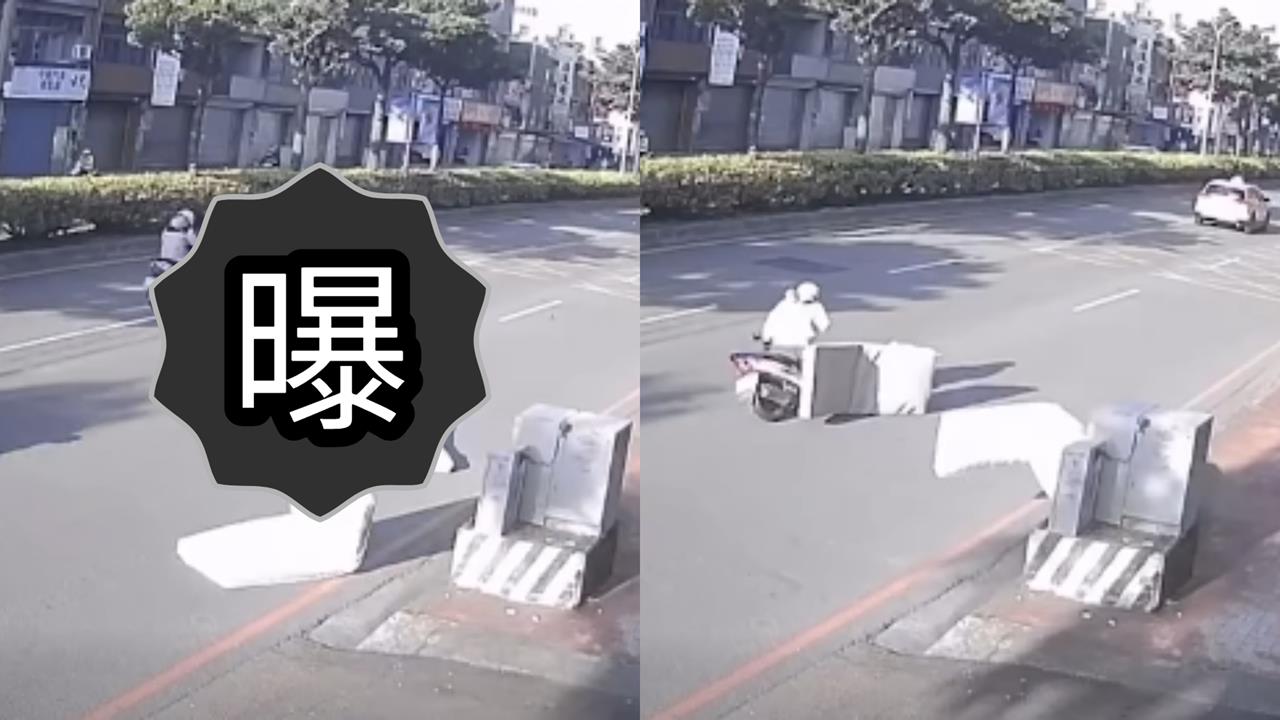 強風吹飛廢棄床墊「擊落女騎士」!她慘摔骨折險遭後車輾過…驚險畫面曝光