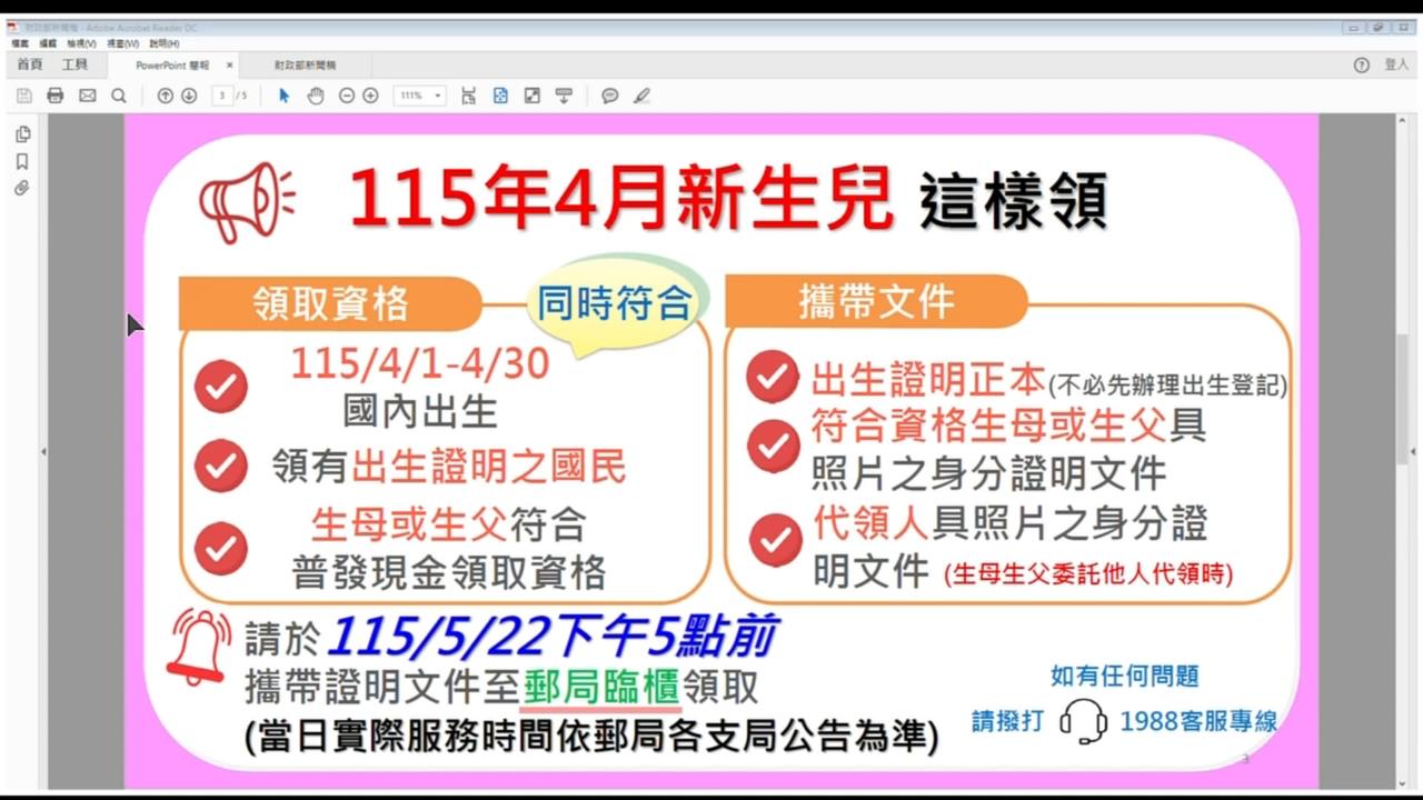 4月新生兒2700人還能領一萬　普發一萬全台領取率逾99%