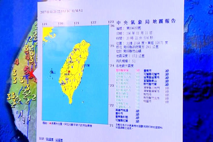 南投雲林1晚連續22起地震 最大規模5.1