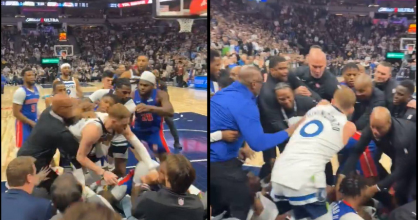 從場上打到觀眾席！NBA灰狼與活塞爆發肢體衝突　7人遭驅趕出場
