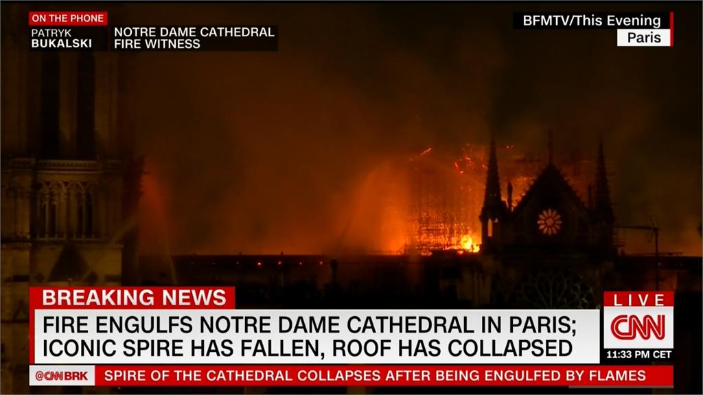 850年歷史巴黎聖母院火警 屋頂尖塔崩塌