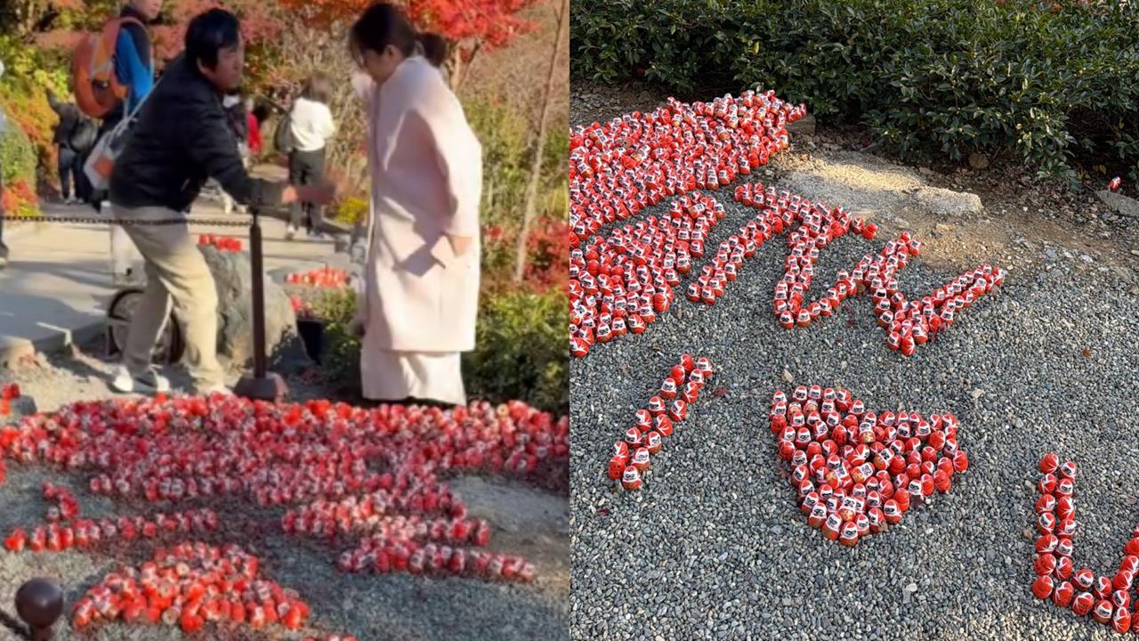 中國女闖大阪勝尾寺踩「TW形狀達摩陣」!惡意破壞畫面流出…台日網友氣炸