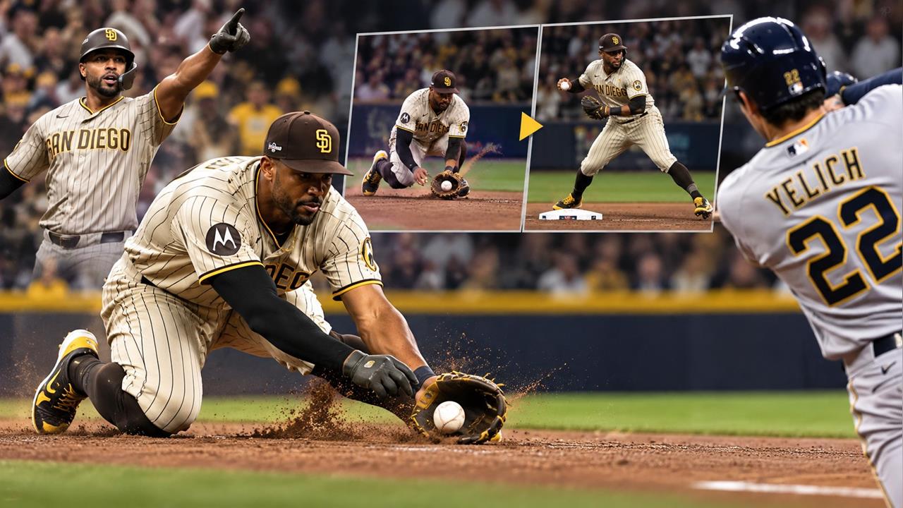 MLB(影)／這一跪救了教士整季！107英里強襲球眼看要穿　柏加茲神守備再見雙殺