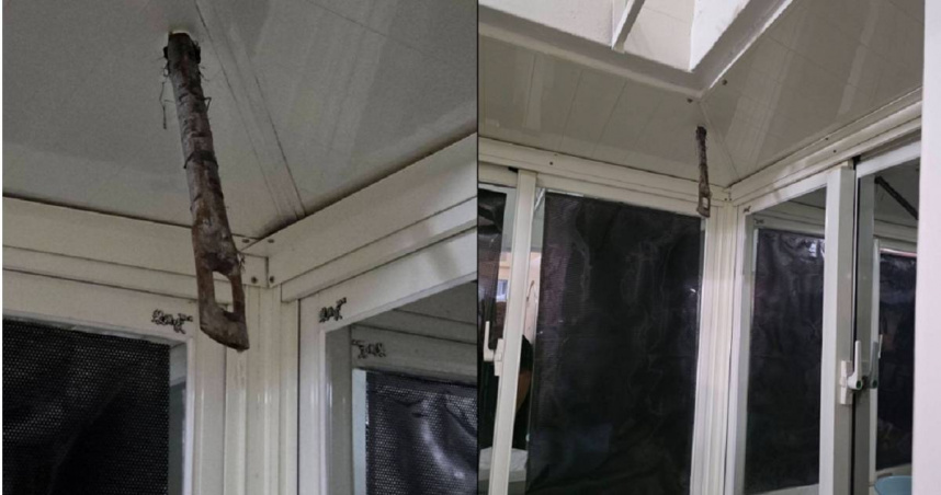 颱風天家裡突傳巨響！天母住戶驚見鐵條穿透陽台　憂求償無門