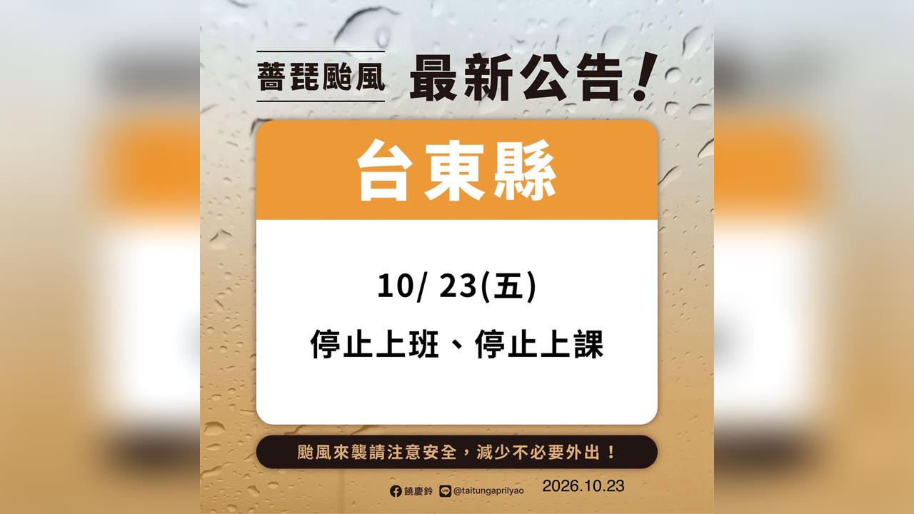 快新聞／颱風假大轉彎！台東縣清晨宣布今日停班停課