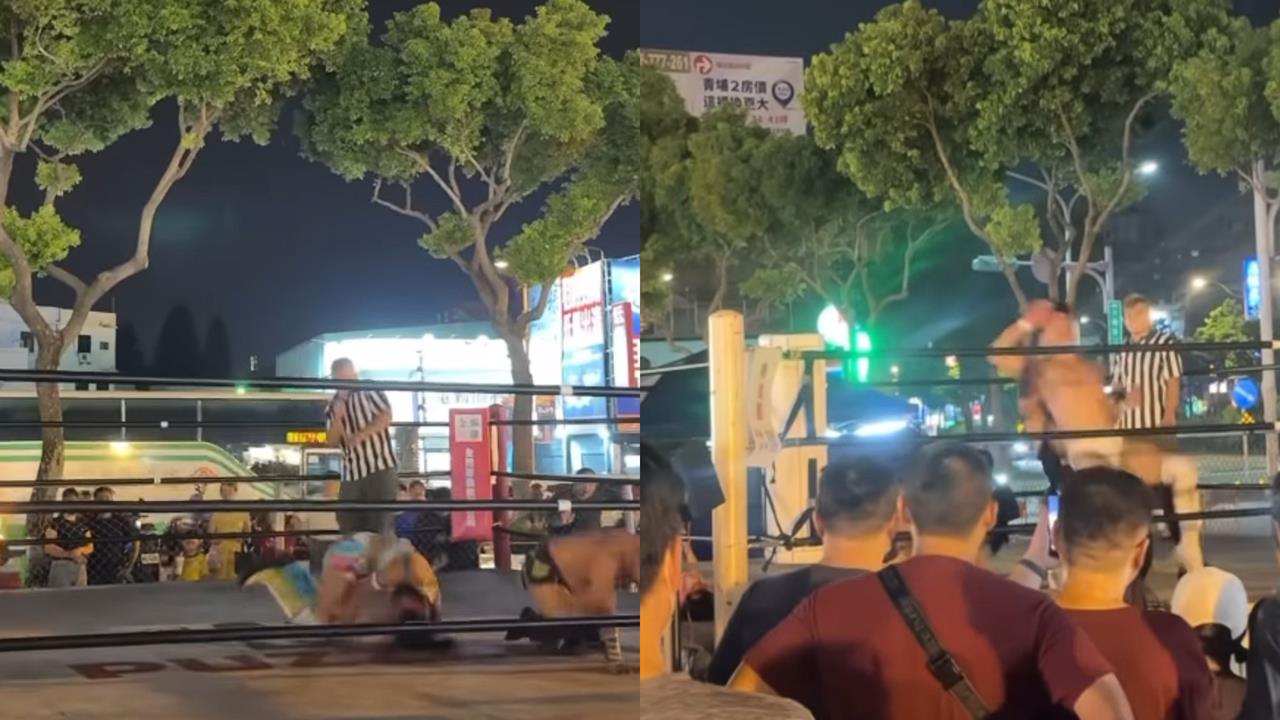 中壢夜市驚見「男女激戰」摔角秀！小孩圍觀「選手肉搏惹議」廟方回應了
