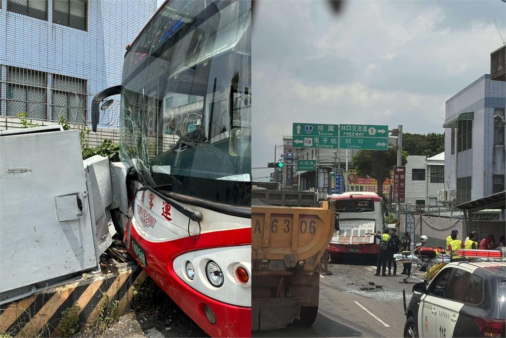 快新聞／畫面曝光！桃園龜山砂石車追撞公車　6名乘客受傷、近600戶停電搶修中