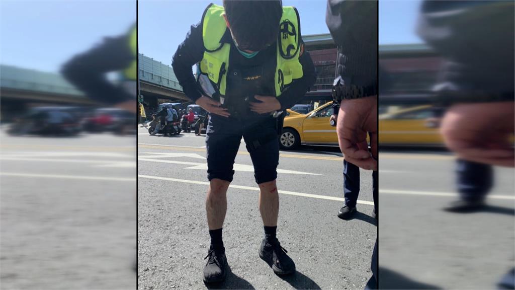 別跑！騎士躲檢加速逃　勇警跳上車死命環抱摔車