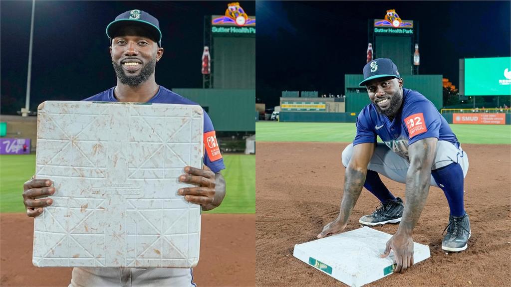 MLB(影)／原來大聯盟壘包這麼巨！水手快腿連5年20盜「與壘包合照」網驚呼