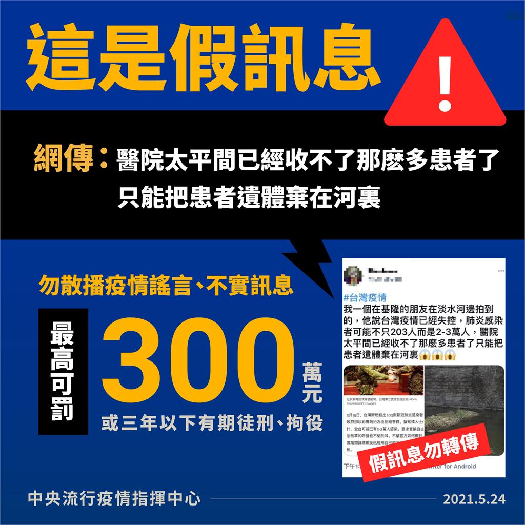 快新聞／網傳「醫院把患者遺體棄在河裏」　指揮中心澄清：「境外假消息」勿信