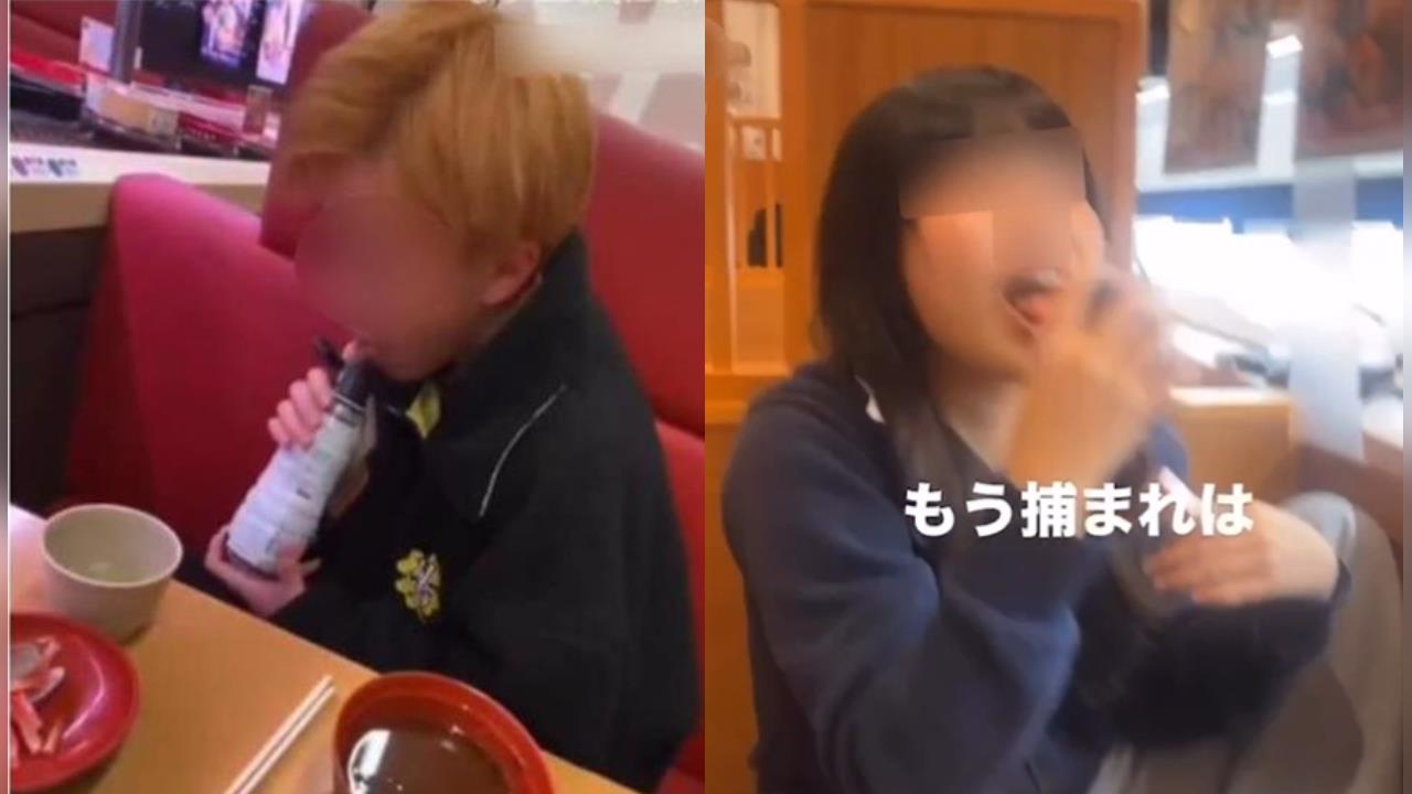 影/壽司郎屁孩翻版!高中妹「狂摸壽司、對嘴喝醬油」藏壽司怒了:絕對索賠