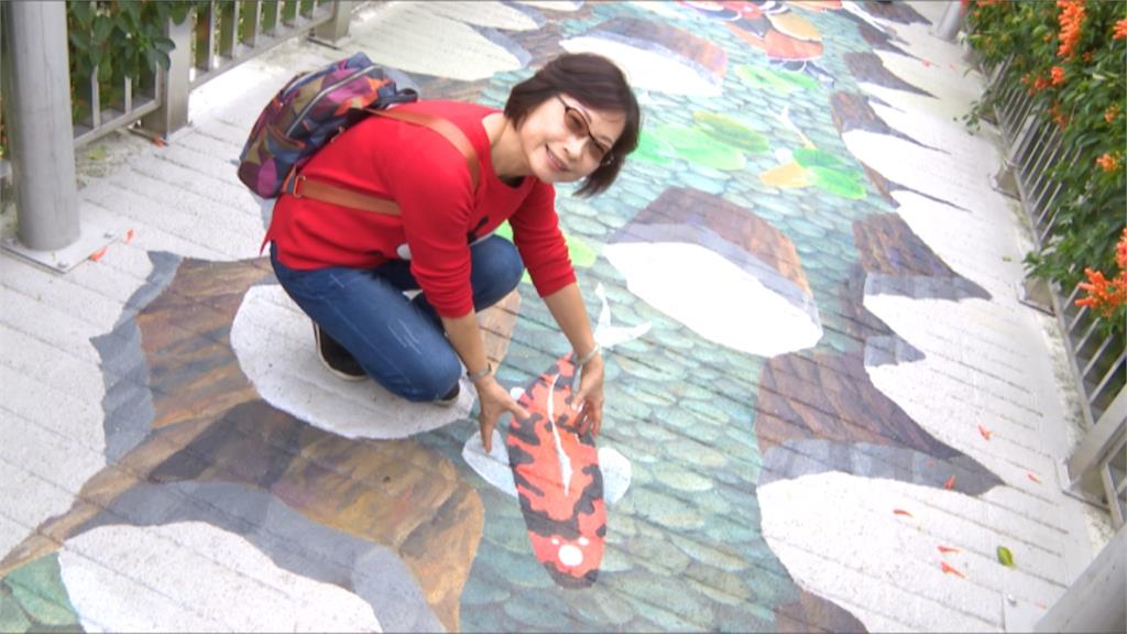 與鴛鴦戲水、抓魚 鶯歌永吉公園3D立體彩繪步道吸睛