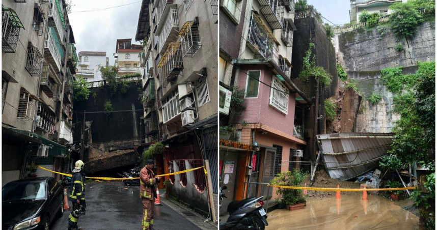 暴雨狂襲!新北新店錦秀社區「擋土牆整片崩落」 91人撤離避險