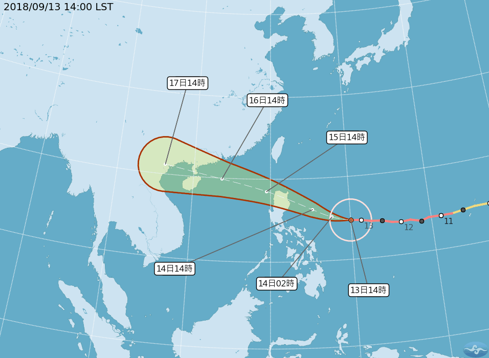 [2018/09/13]強颱「山竹」最快明晨發海警！東部、南部防豪雨