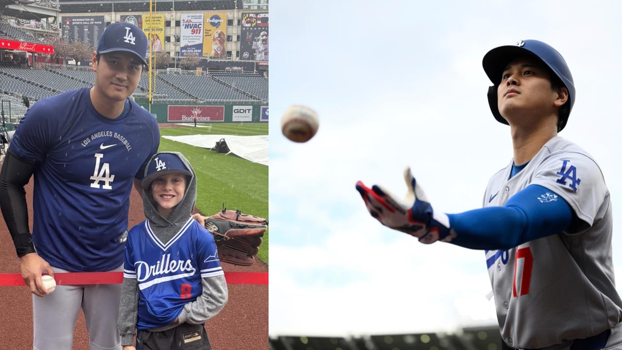 MLB(影)／雨中練球不忘寵粉！大谷翔平「濕身暖心合照、送球」　小球迷守候值了