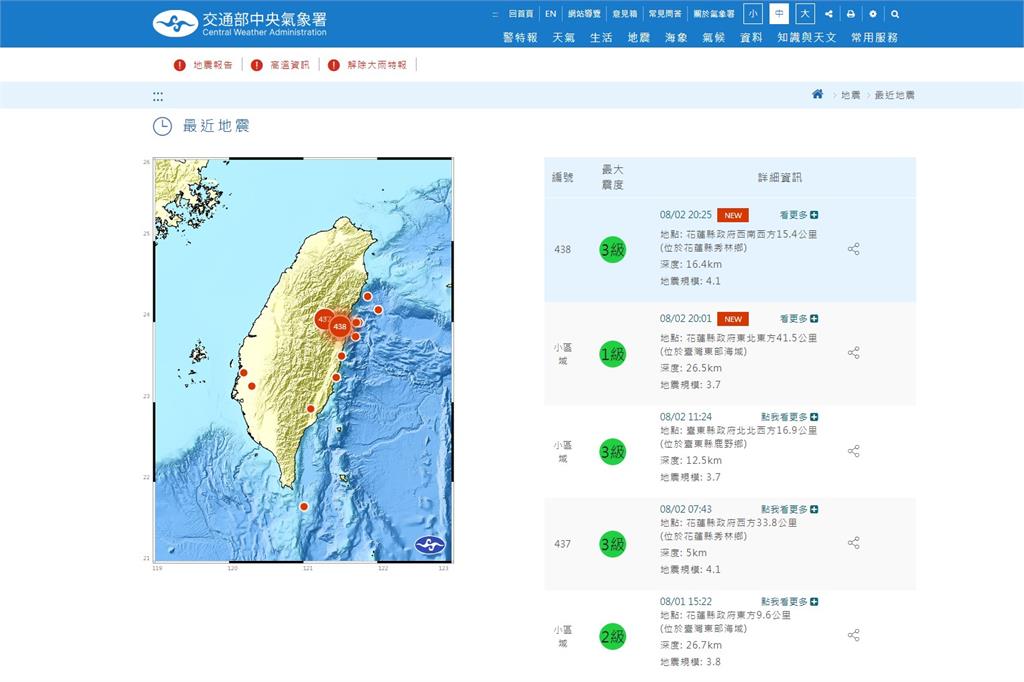 快新聞／地牛翻身！晚間8點25分　花蓮發生芮氏規模4.1有感地震