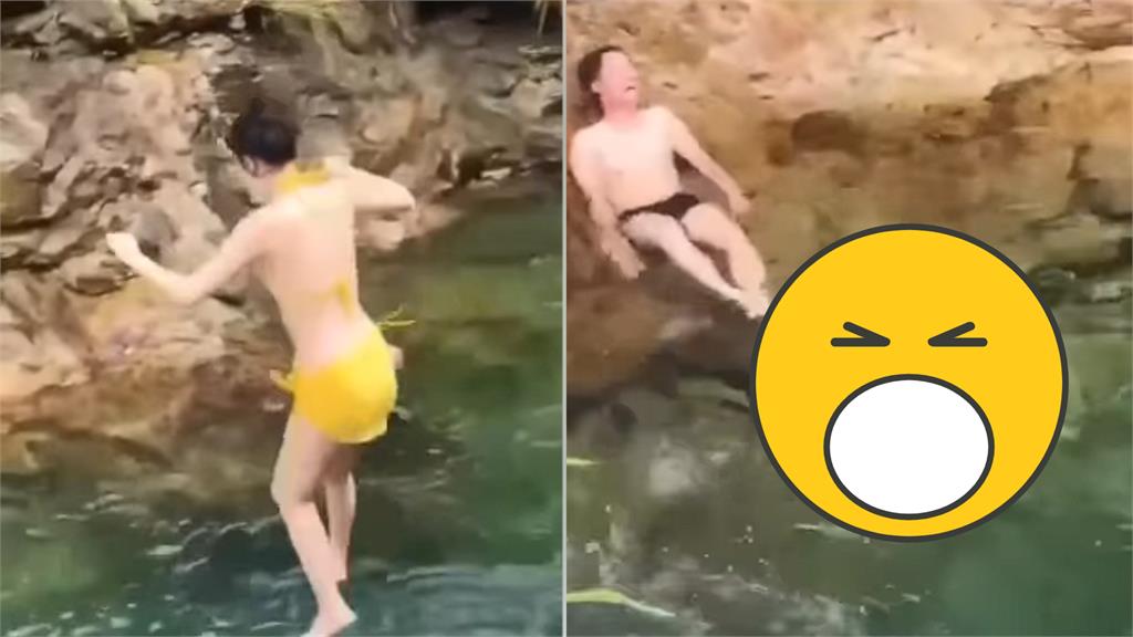 正妹跳水太猛「比基尼整件噴裝」男子看傻！她起身「冒出大水餃」無碼片曝光