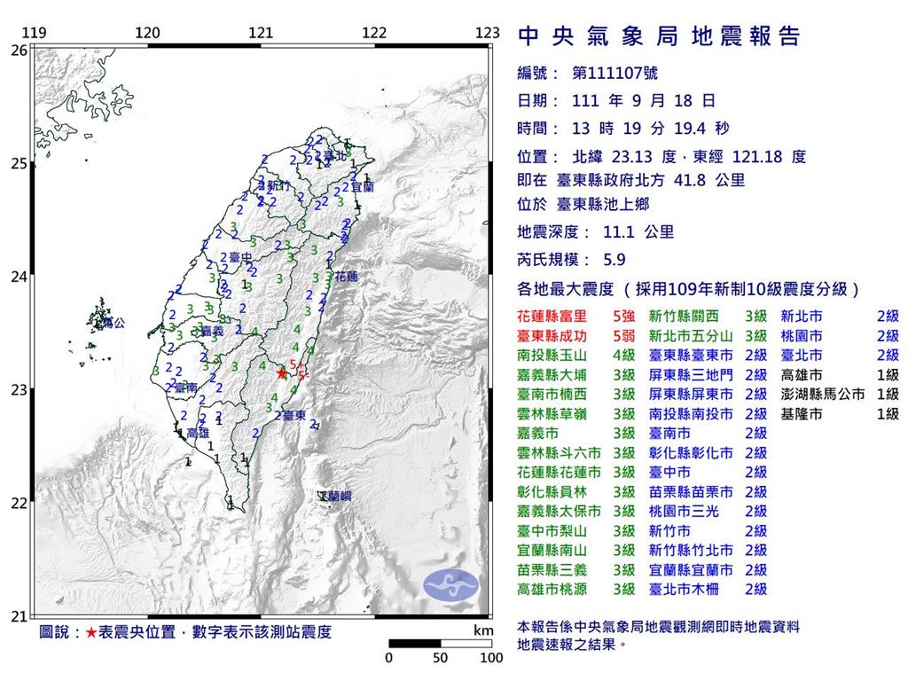 快新聞／超晃！ 台東池上規模5.9地震　最大震度花蓮5強