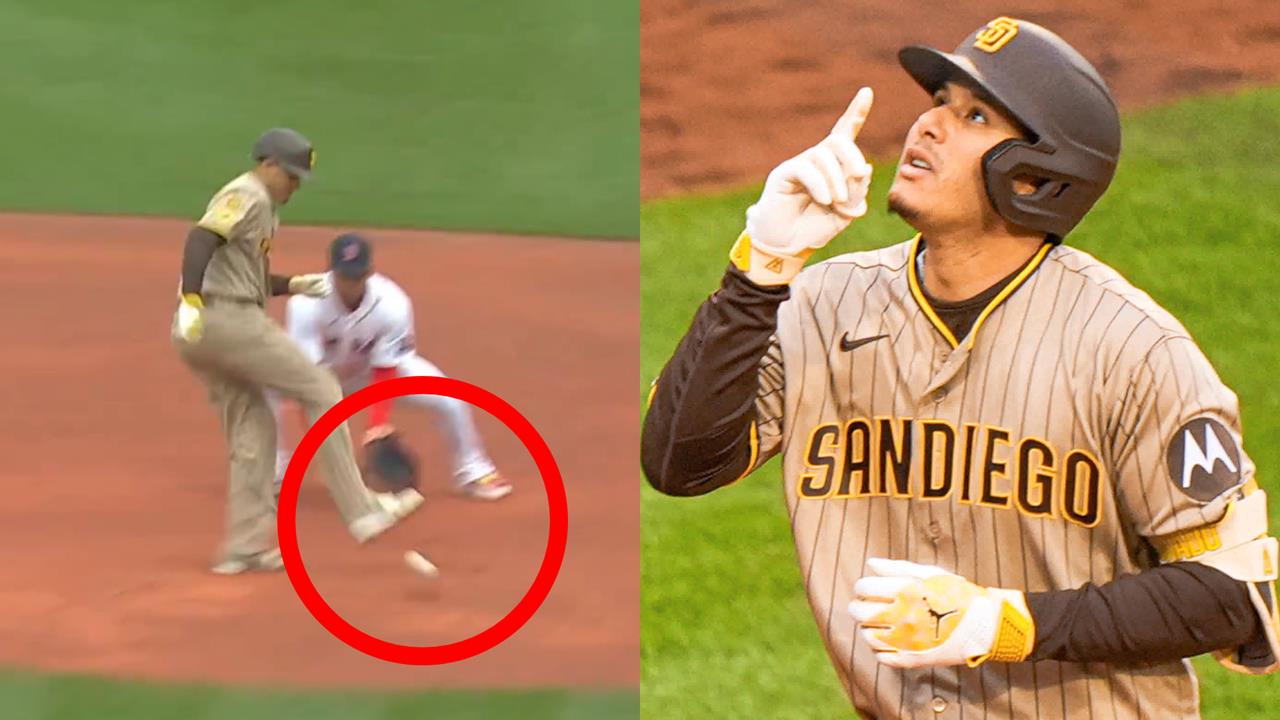 MLB(影)/故意的嗎?馬查多遭牽制回壘竟「一腳把棒球踹飛」對手被記失誤超無奈