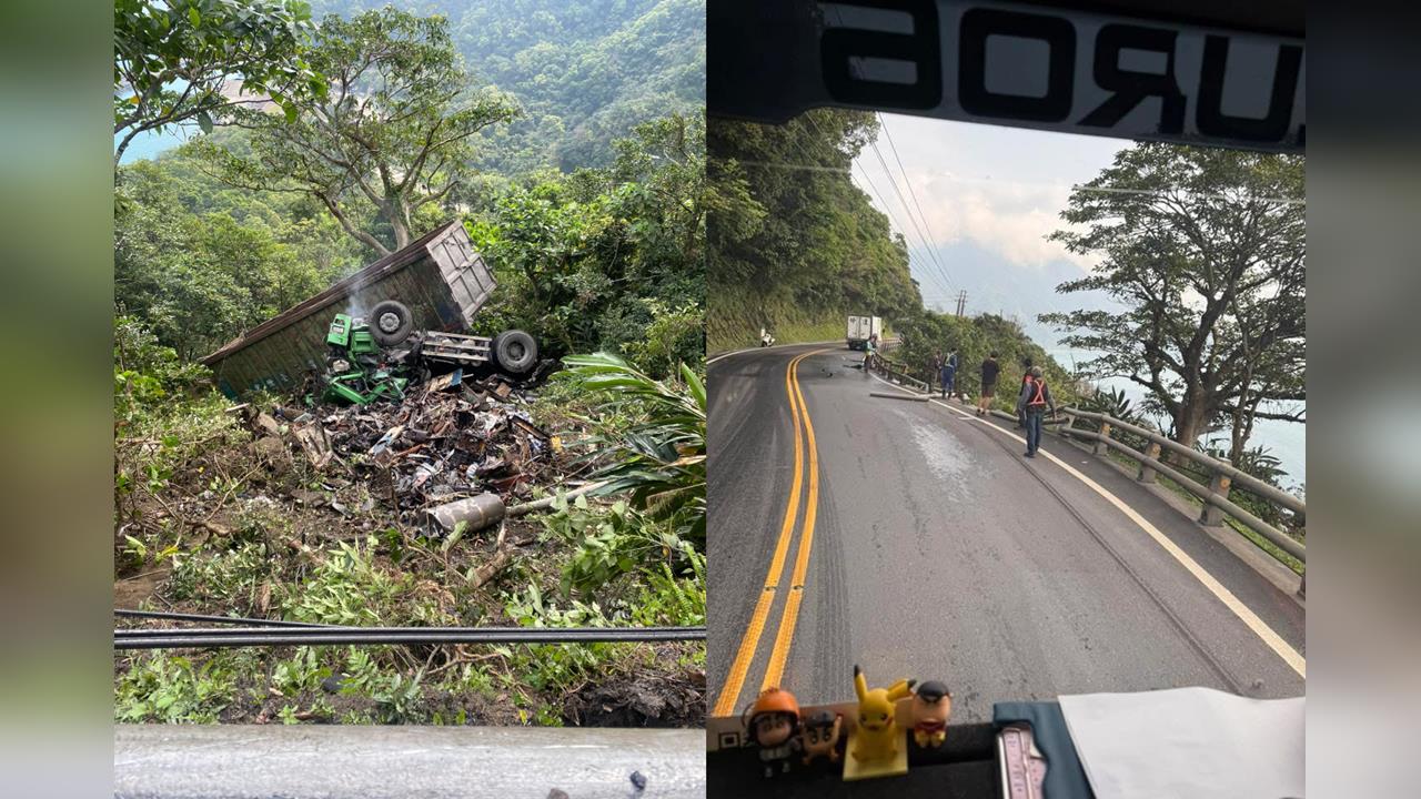 快新聞／宜蘭台九線大貨車「衝破護欄墜邊坡」！幸駕駛意識清楚　緊急送醫救治