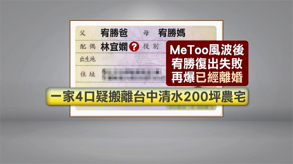 切割？妻子慈惠團購事業遭抵制　宥勝驚傳已離婚
