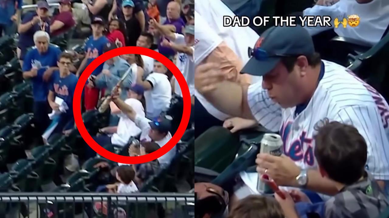 MLB(影)／年度最強老爸！單手拍飛「界外斷棒」救兒　還護住手中冰飲「滴酒未失」