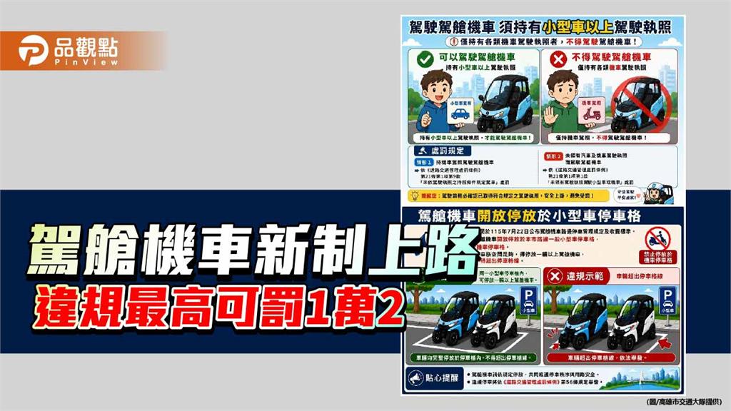 駕艙機車新制上路　高市警籲駕駛注意駕照、行駛及停車規定