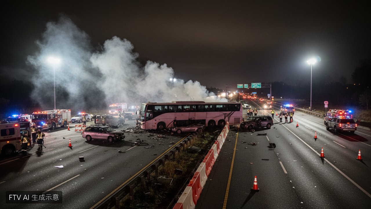 美國維吉尼亞州遊覽車連環撞！火燒車慘劇釀5死40餘傷