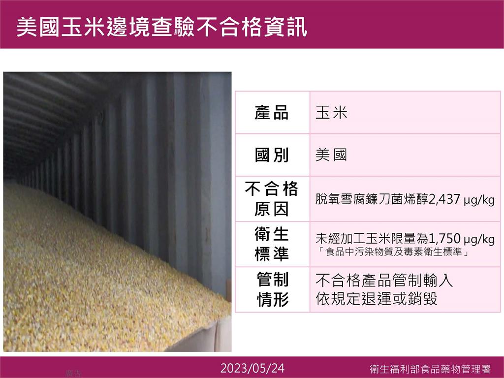 快新聞／美國進口玉米被驗出「嘔吐毒素」　逾50萬公斤全退運銷毀