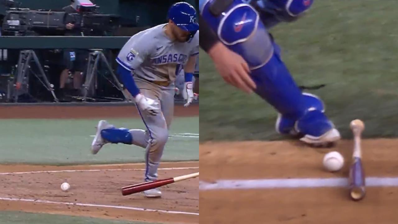 MLB(影)／棒子別亂丟！皇家打者犧牲觸擊「球棒幫對手擋球」形成超罕見守備