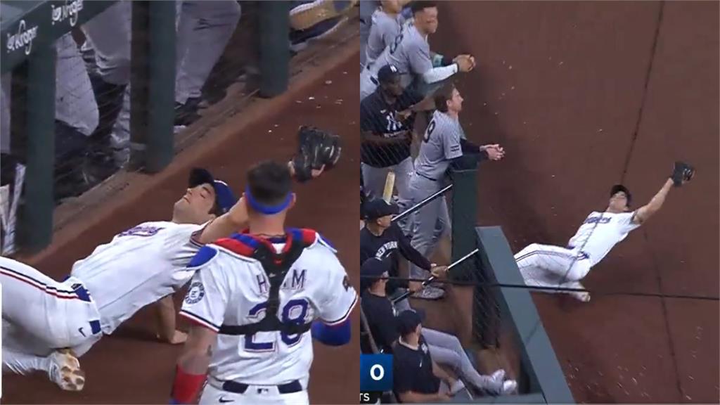 MLB(影)/太優雅!三壘手「瘋狂追擊、神滑接」遊騎兵美技接殺 洋基休息區全傻眼