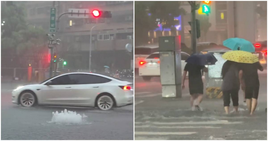 丹娜絲大雨狂炸台中!市區多處淹水 「人孔蓋變噴泉」畫面曝光
