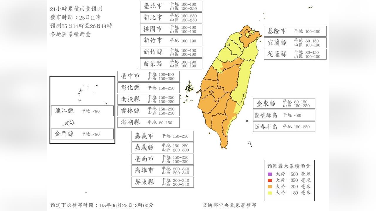 快新聞／全台大雨狂炸！6縣市山區「雨量達停班課標準」　最新預測出爐了