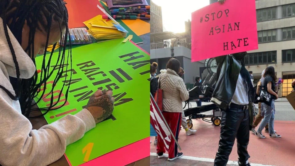 【影】天后蕾哈娜(Rihanna)現身遊行隊伍　高舉「停止仇恨亞裔」標語聲援（未完）