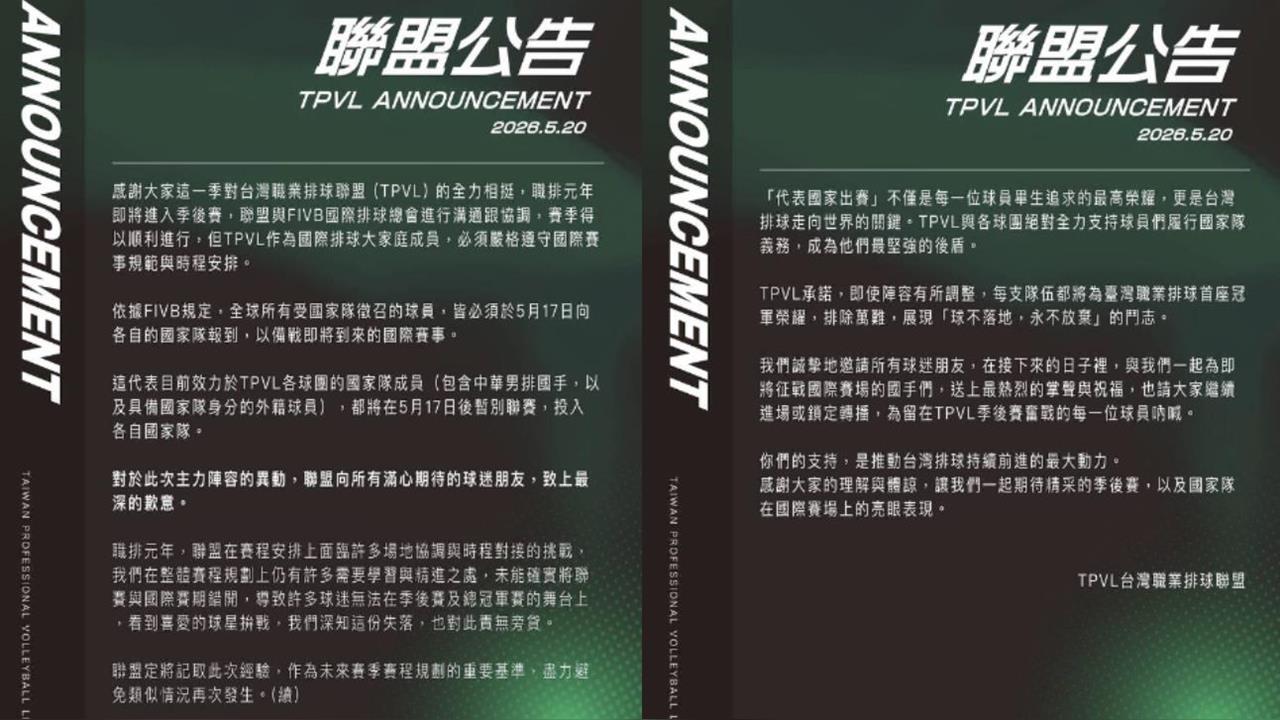 排球/TPVL職排季後賽大烏龍!與國家隊日程強碰各隊國手全都打不了