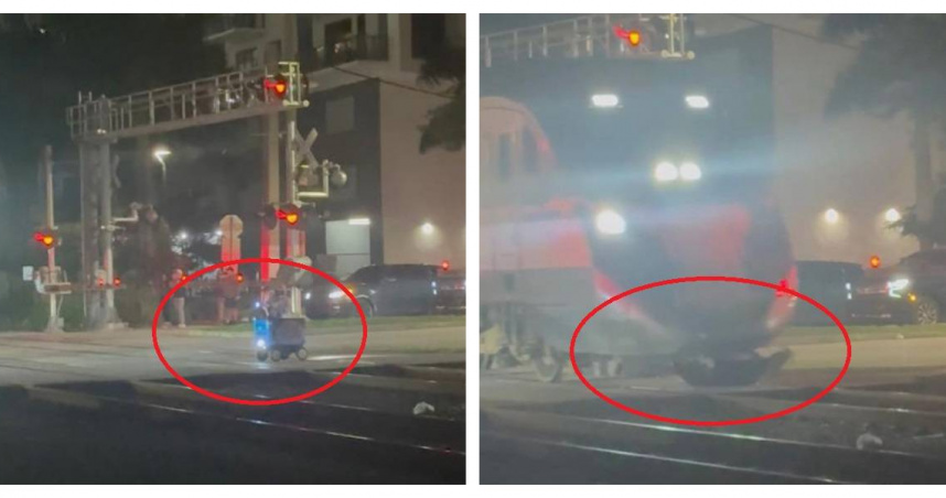 送餐送到一半卡鐵軌！Uber外送機器人當場撞碎　網驚：AI不敵火車